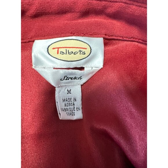 Vintage Talbots Button Up Pockets Red Suede Feel Stretch Blouse Size M - Picture 7 of 9